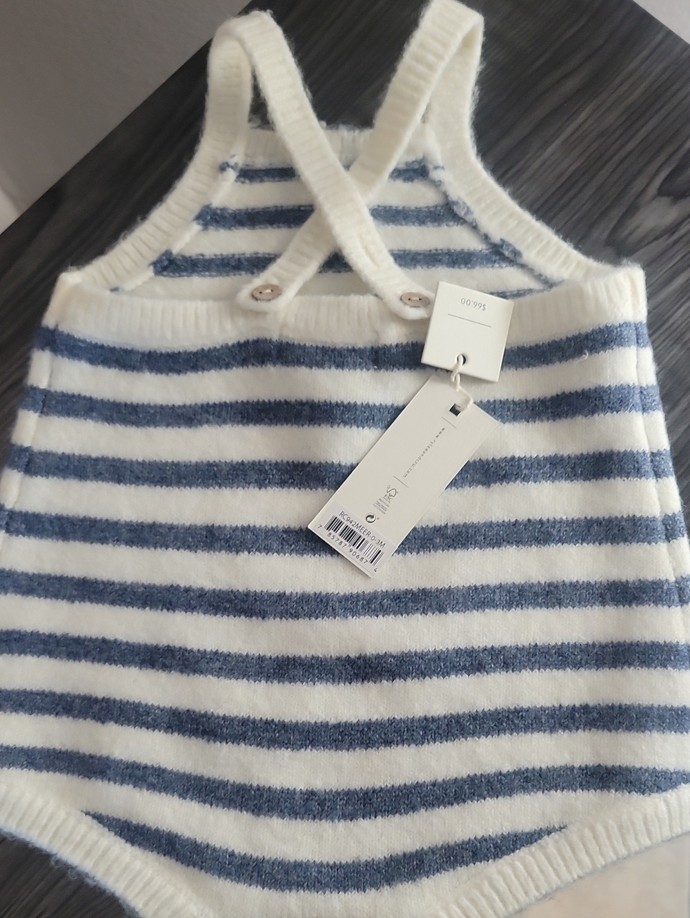 Rylee + Cru Cream and Navy Striped Knit One-Piece